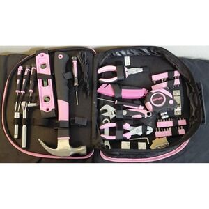 WORKPRO Pink Black Household Tool Kit Set w/ Carrying Case Hammer Pliers Level
